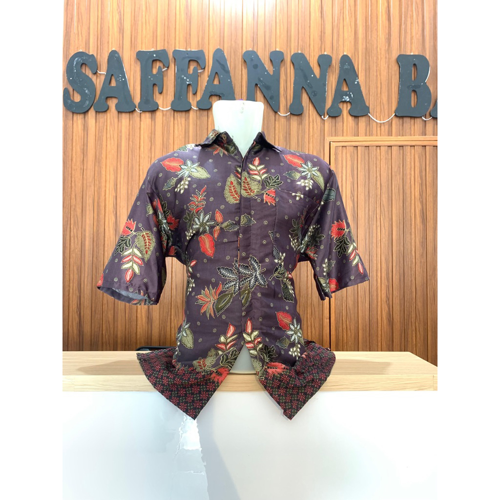 Batik Pria Lengan Pendek Silk Semi Sutra Ungu
