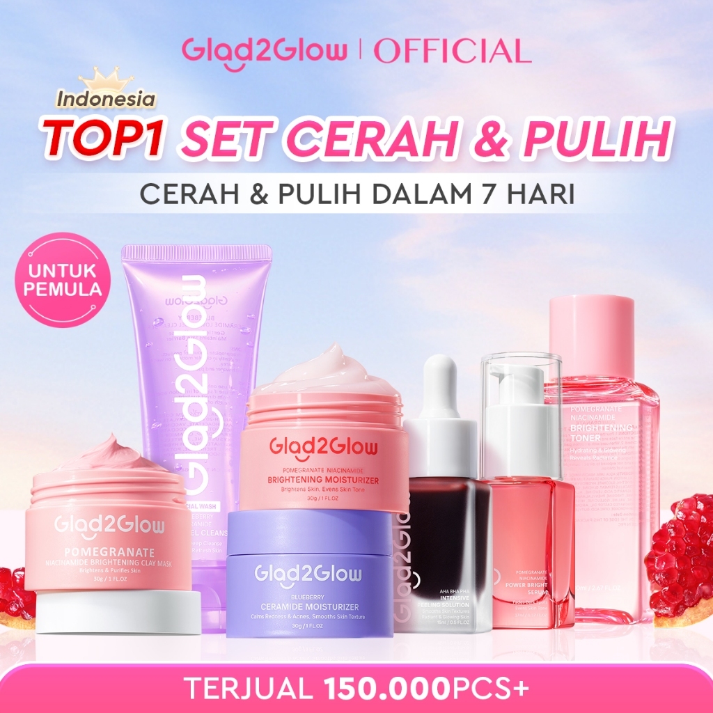 Glad2Glow Cerah&Pulihkan Bundle all in 1 7in1 Glowing skincare Brightening Set-Pulihkan/Cerah Krim+C