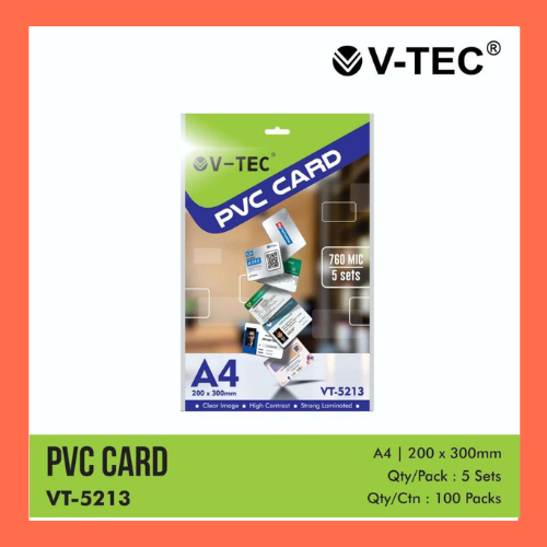 V-TEC PVC ID Card ukuran A4/bahan Id Card 760 MIC VT-5213 isi 5 Lembar