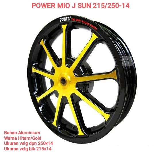 SEPASANG VELG POWER MIO J SUN UK.215/250 RING 14 WARNA (HITAM/GOLD) - (HITAM/POLISH)