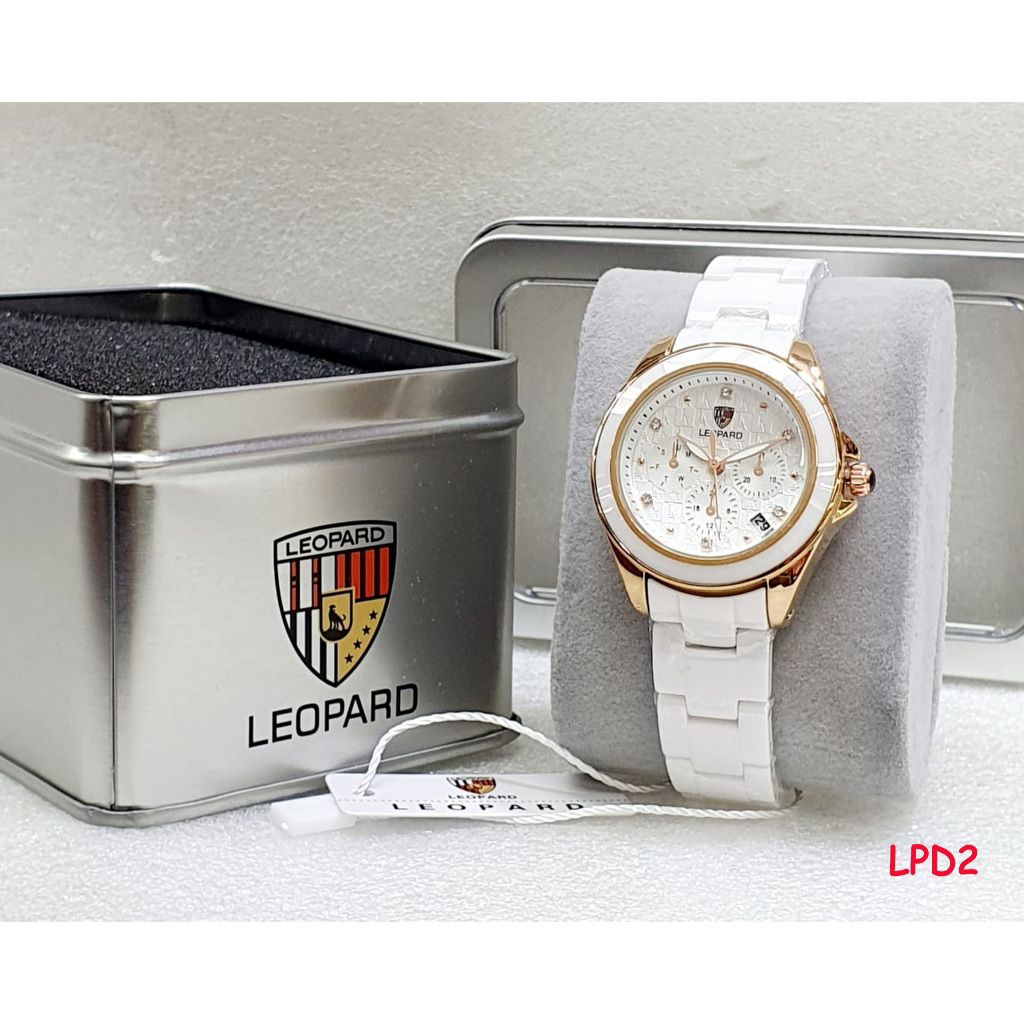 Jam Tangan Wanita LEOPARD 6238 Analog Rantai Keramik Original