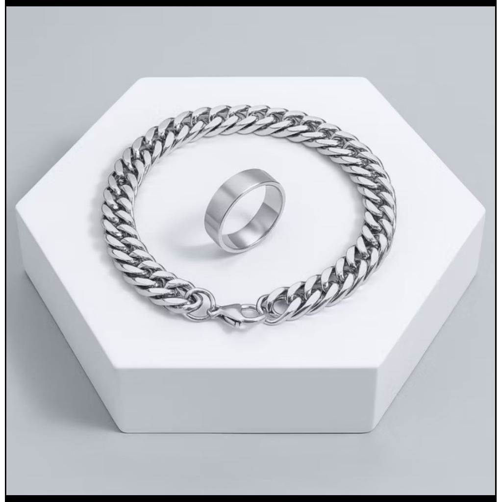GELANG RANTAI TITANIUM GRATIS CINCIN SILVER RING PRIA DAN WANITA ANTI KARAT