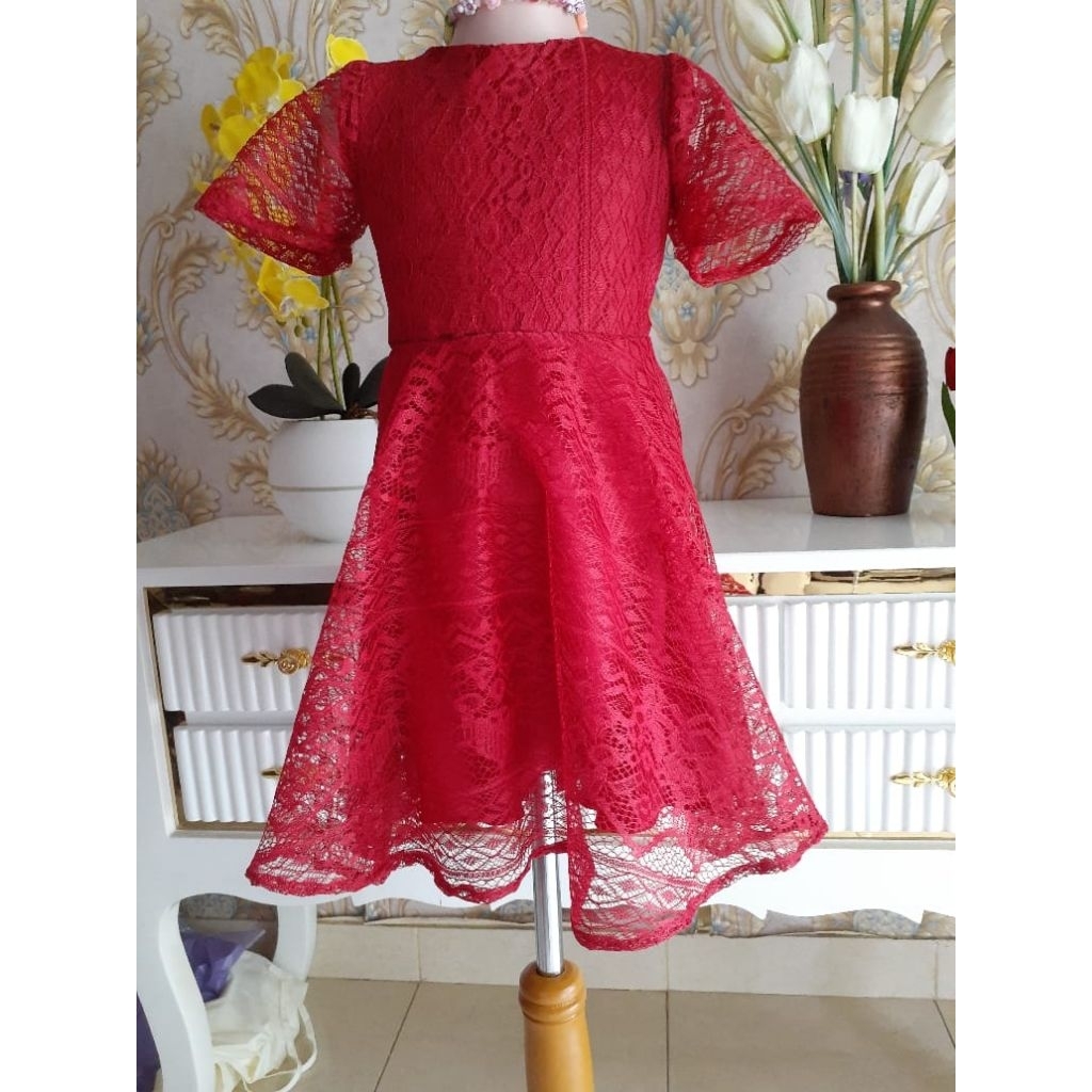 Dress brokat anak perempuan 3-5 tahun bahan brokat tile tebal/Dress brokat anak perempuan cantik/dre