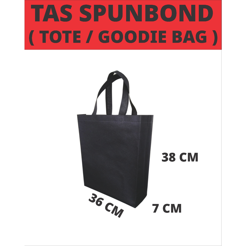 Tas Spunbond Goodie Tote Bag Hitam polos 36 x 38 cm
