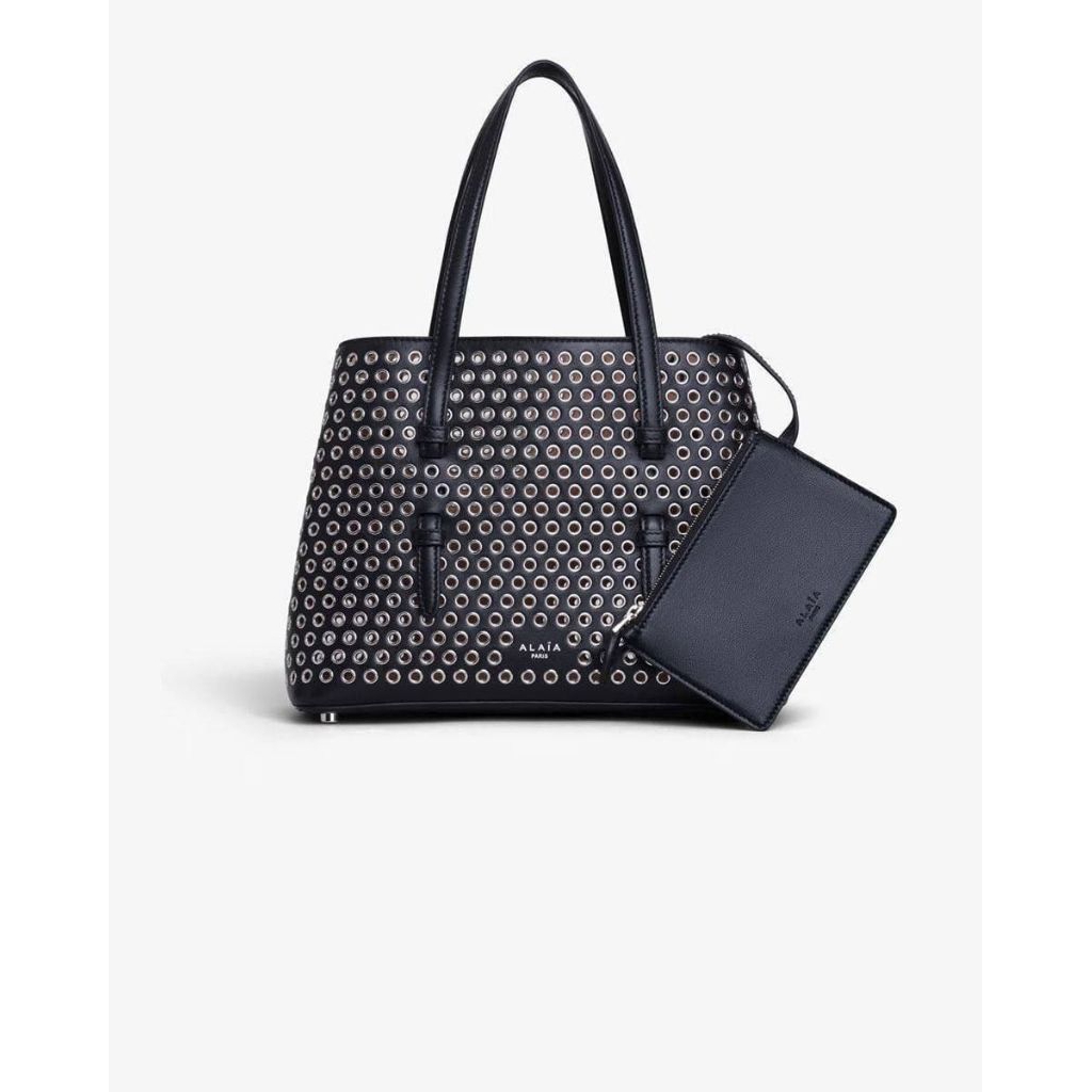 Alaia Mina 25 Eyelets Lambskin Leather Embellished BlackSize 25 x 20 x 12cm