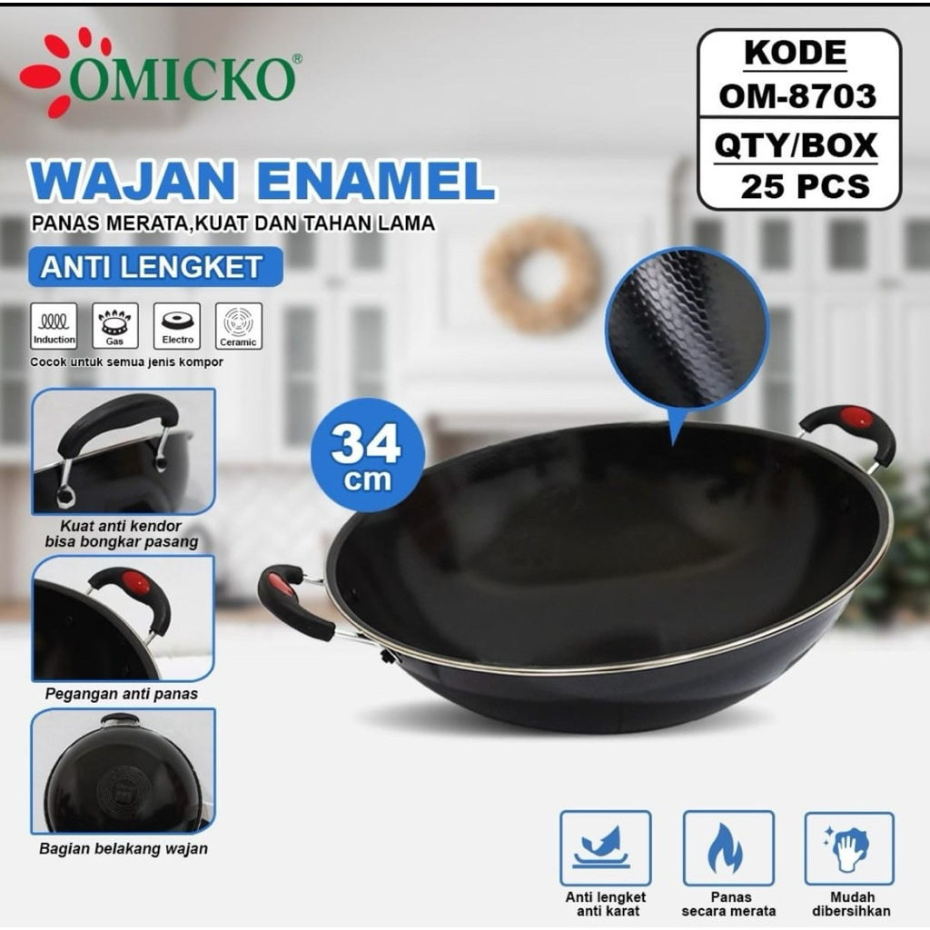OMICKO Wajan Enamel Anti Lengket 34cm