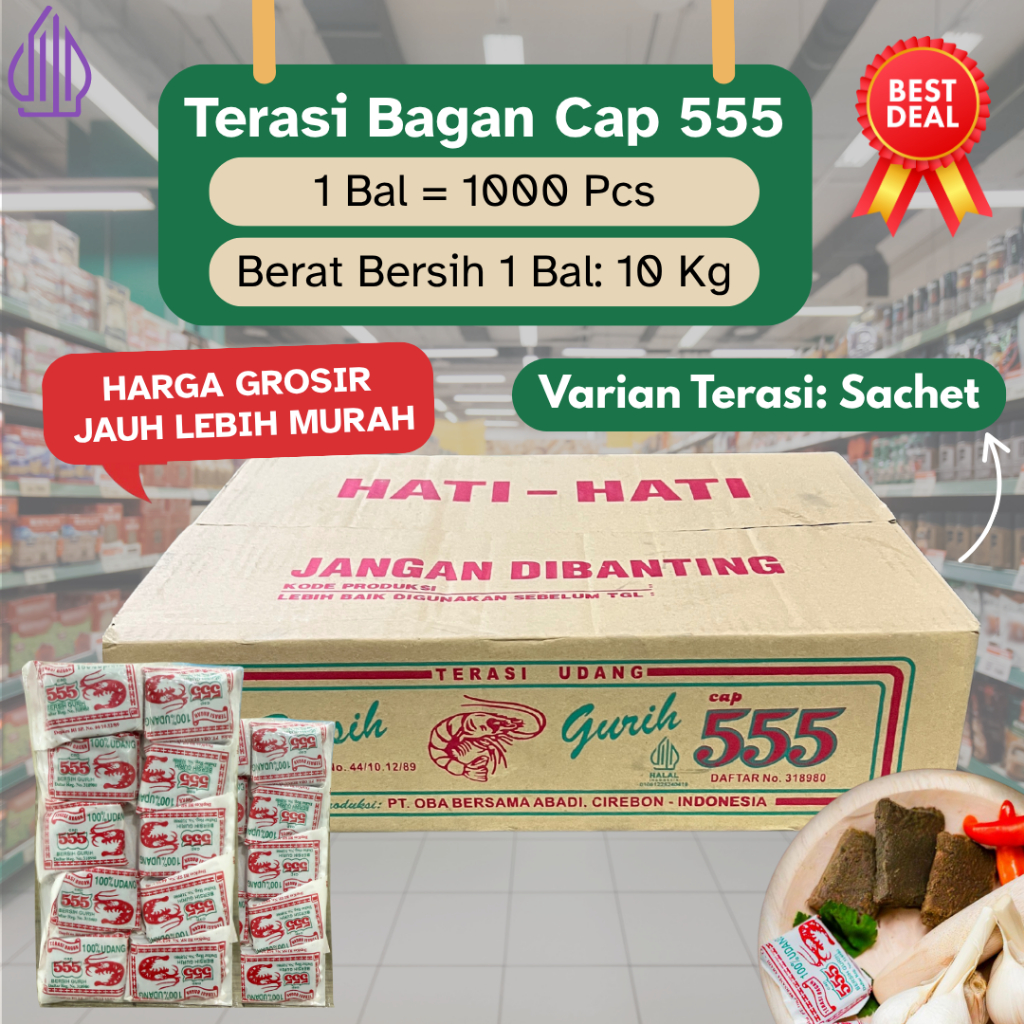 GROSIR TERASI UDANG KHAS BAGAN CAP 555 | 1 Dus = 10 kg, Isi 1000 pcs | 10 gr / pcs