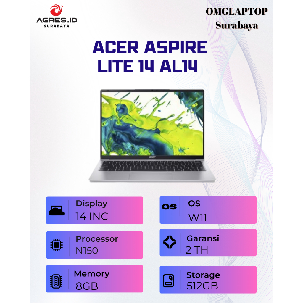 ACER ASPIRE LITE 14 AL14 N150 8GB 512GB W11+OHS+M365B 14.0WUXGA BLU -32P.C1ES