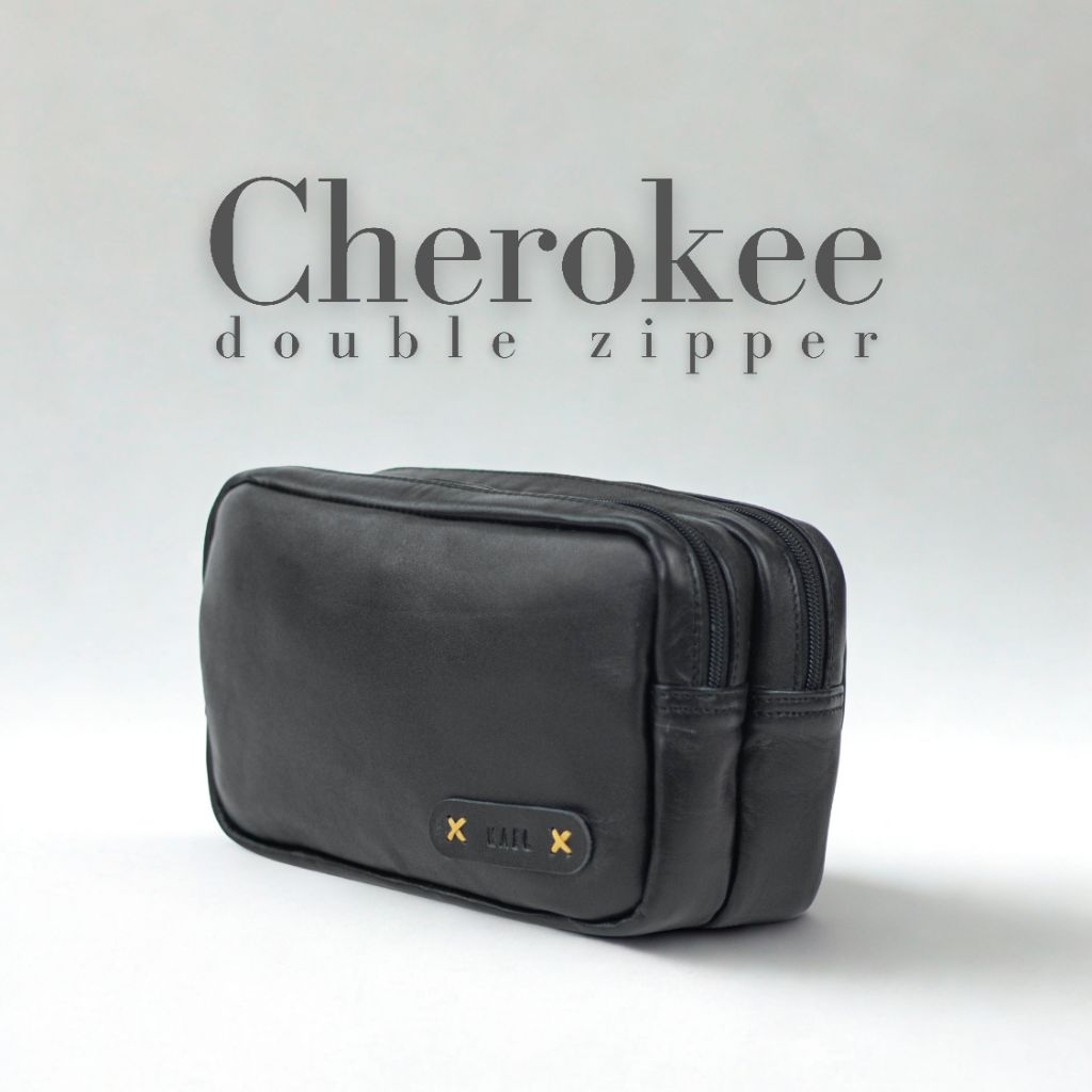 Kael Leather Cherokee Double Zipper Pouch Bag - Tas Pria Multifungsi Kulit Sapi Asli