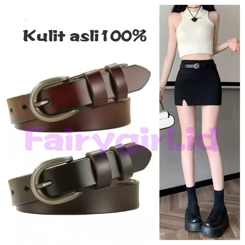 Sabuk Wanita Kulit Asli Sapi Lapisan Pertama – Gaya Korea Modis & Serbaguna Musim Panas, Gesper Jaru