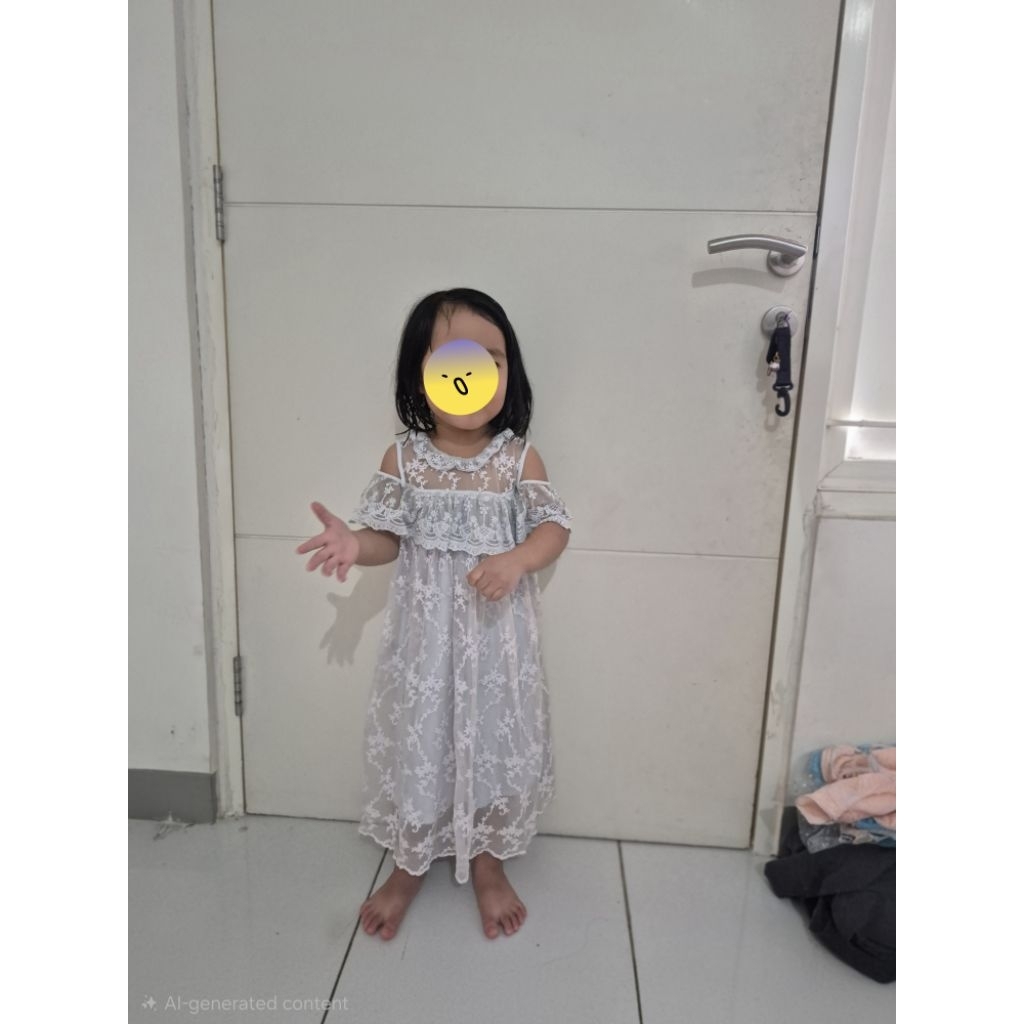 dress brukat anak baby blue biru preloved