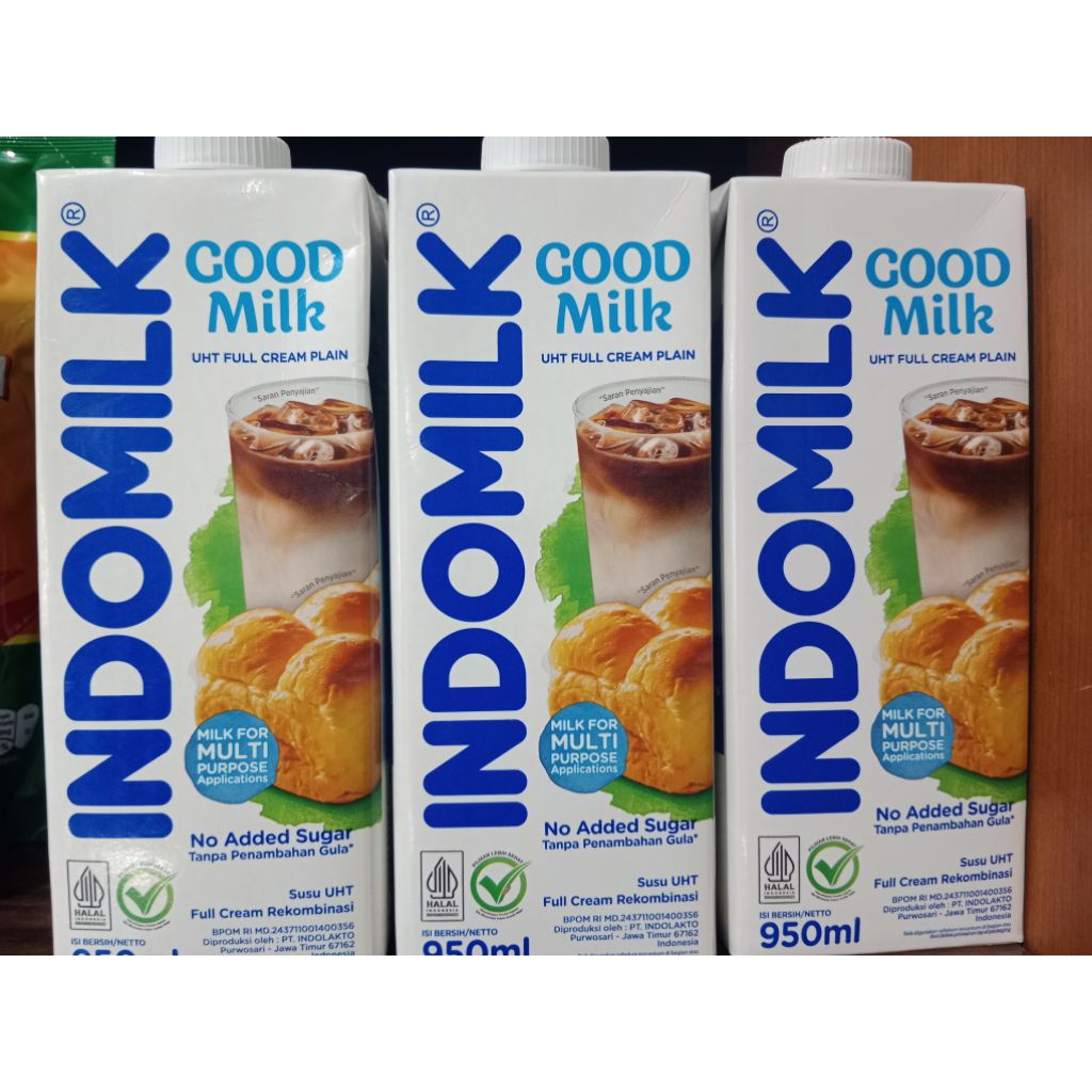 susu uht indomilk full cream plain 950 ml
