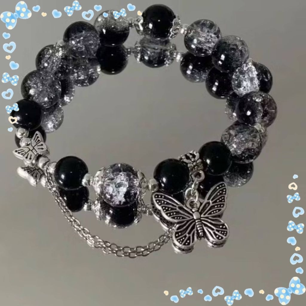 Gelang Giok Wanita Fashion Dan Trendy Korea Style Motif Giok Hitam Kupu Kupu GL-142