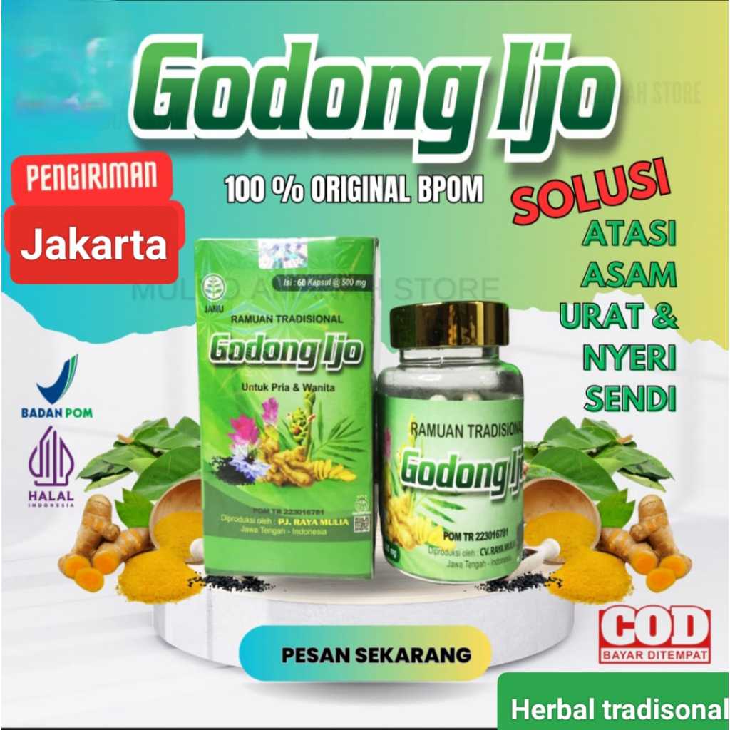 Promo Godong IJo Kapsul nyeri sendi asam urat sakit pinggang Godong Ijo BPOM pengiriman Jakarta