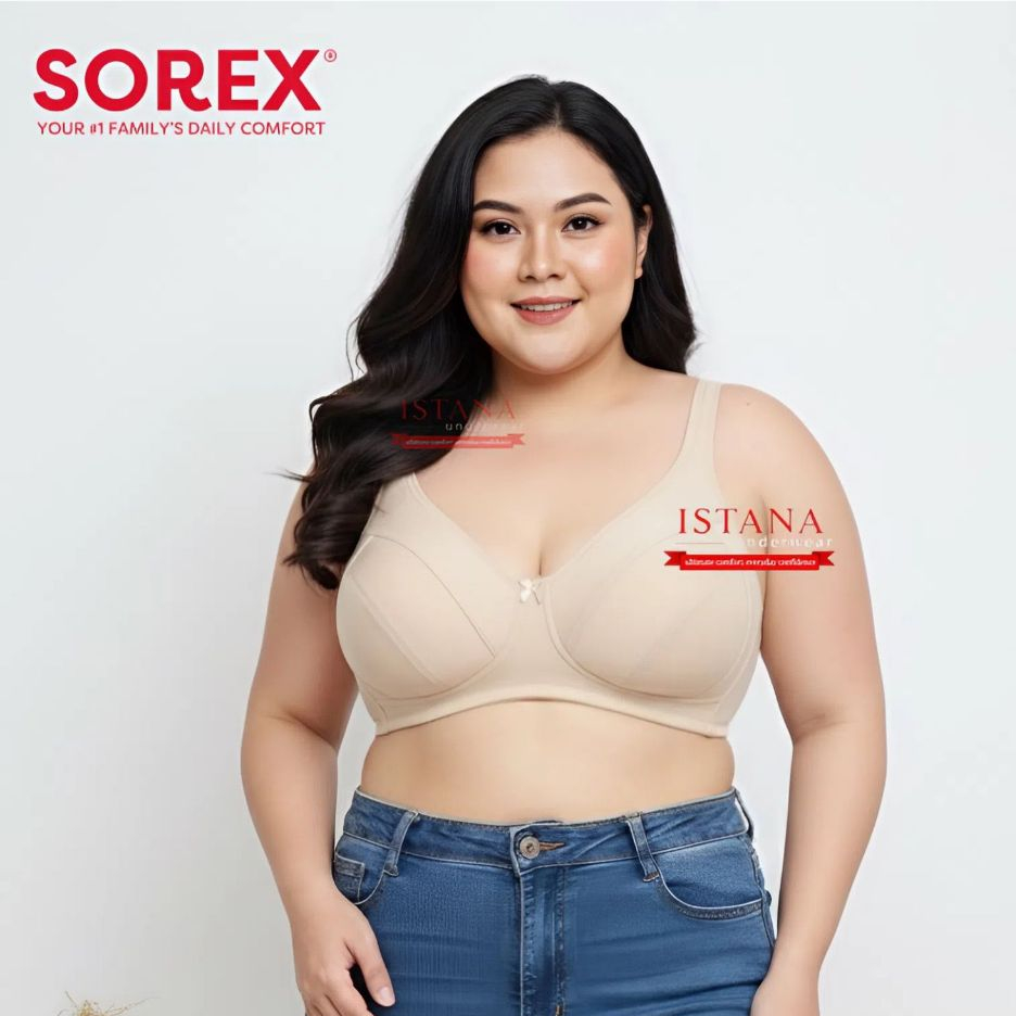 Sorex Bra Wanita Tanpa Busa Tanpa kawat BH Katun Asli Super Jumbo Cup D hitam coklat