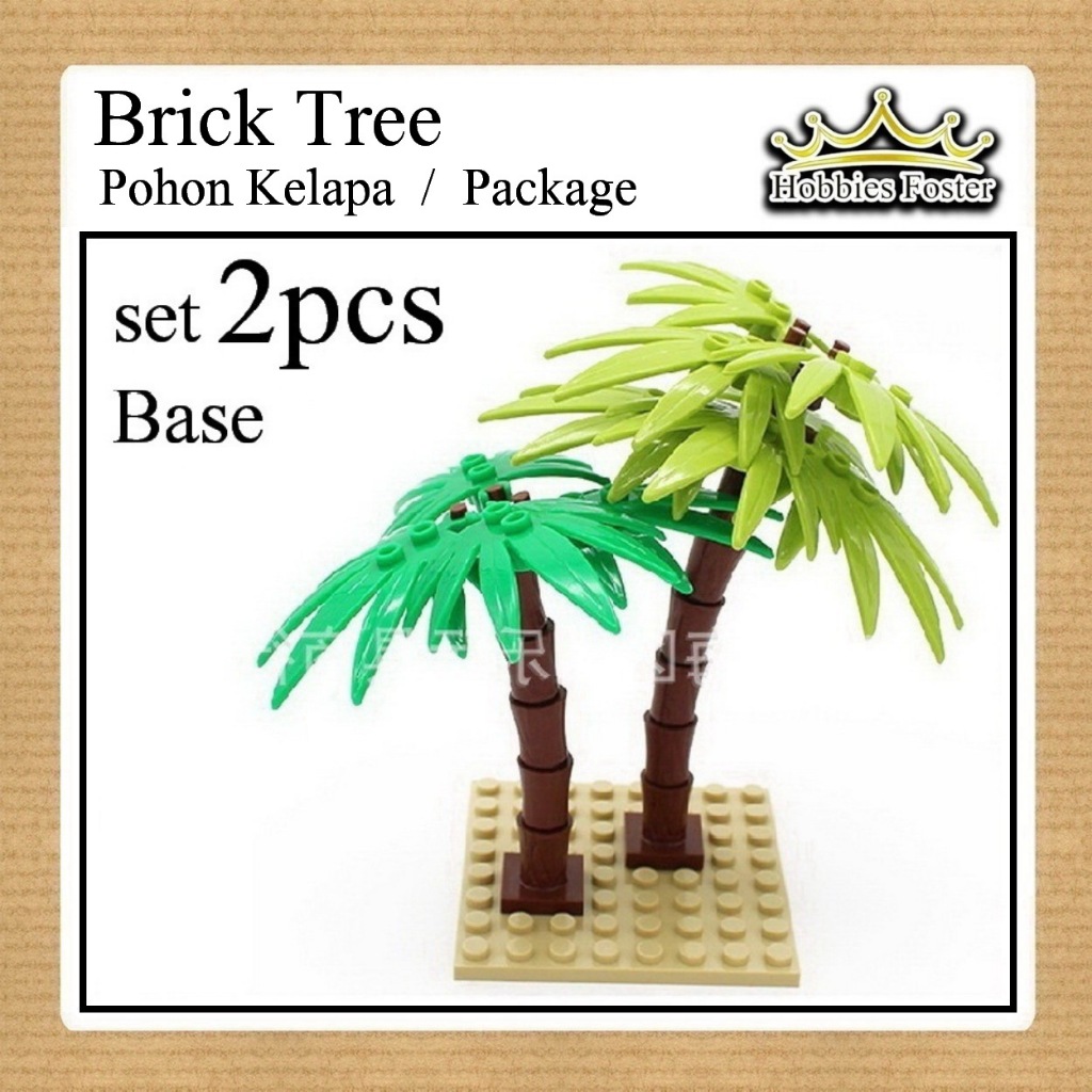 HBF Brick POHON Aksesoris Diorama Mainan Miniatur Tanaman Kelapa COCONUT Tree - SEPASANG + BASEPLATE