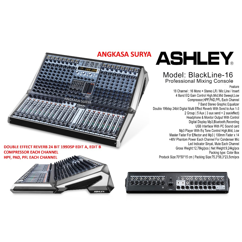 Mixer Ashley  Blackline 16 Original / Mixer Audio ASHLEY BLACKLINE16  Double Effect 199 DSP