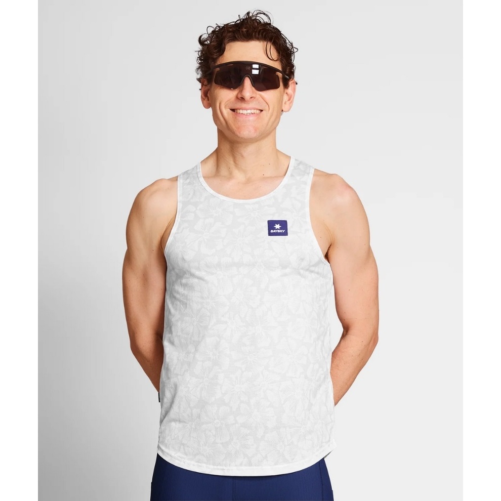 Kaos Singlet Olahraga Lari Tenis Padel Pria Saysky Flower Combat Singlet White