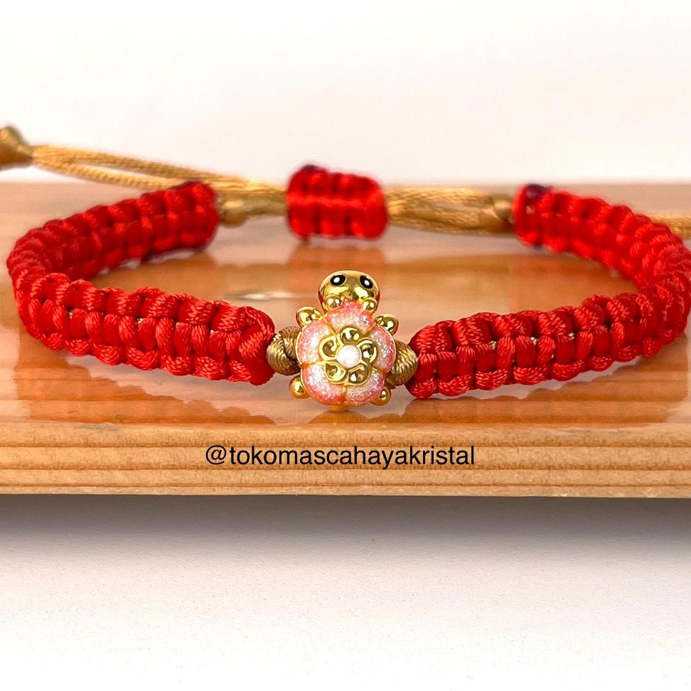 Gelang Tali Emas Charm Kura Pink Bunga 24k - Gold Bracelet
