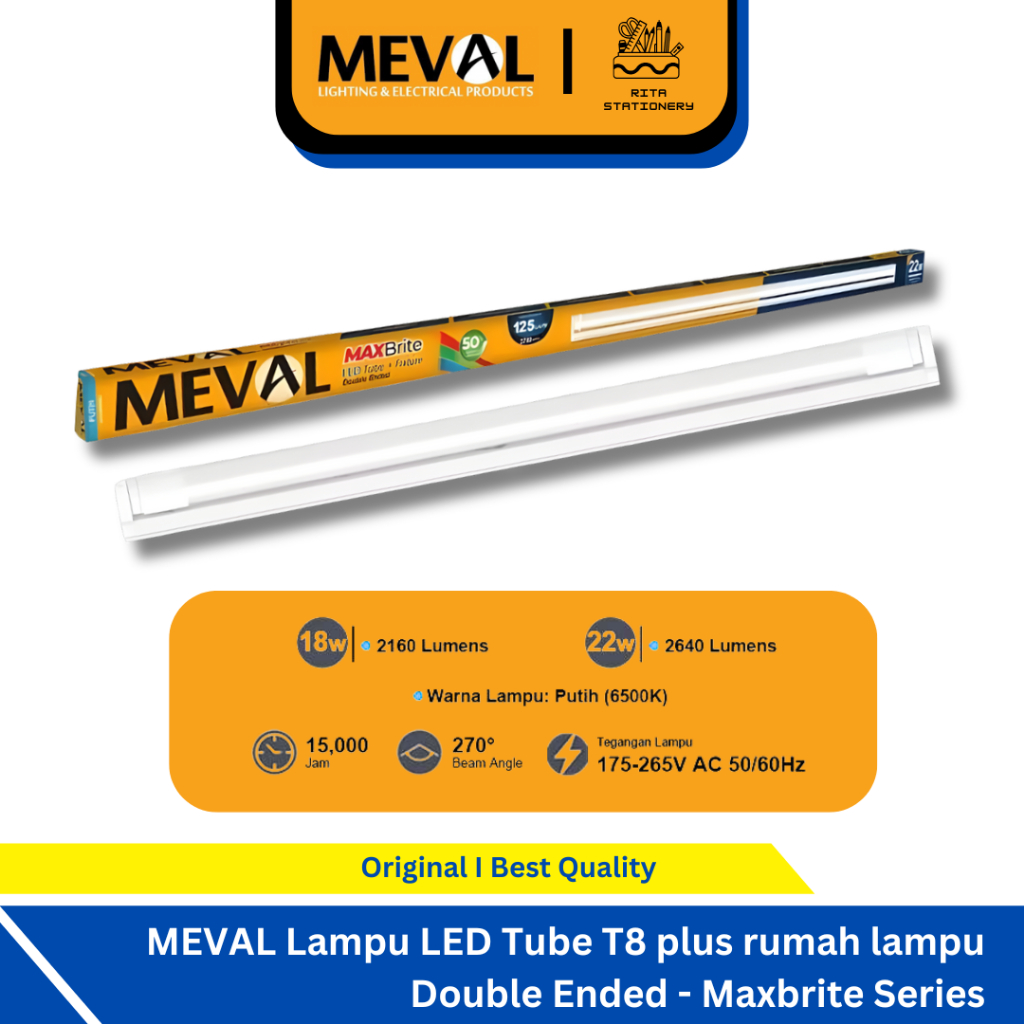 [Instant] MEVAL Lampu LED Tube Tabung Panjang  Putih T8 Termasuk Rumah Lampu Dudukan Double Ended 18
