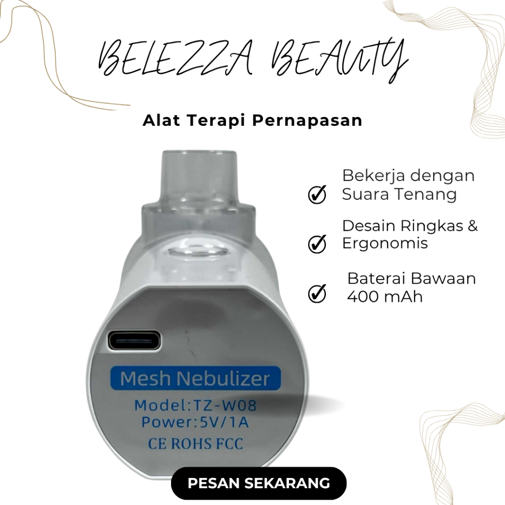Belezza Alat Terapi Pernapasan Mesh Nebulizer Portable Inhaler TZ-W08 Obat Asma Sesak Napas