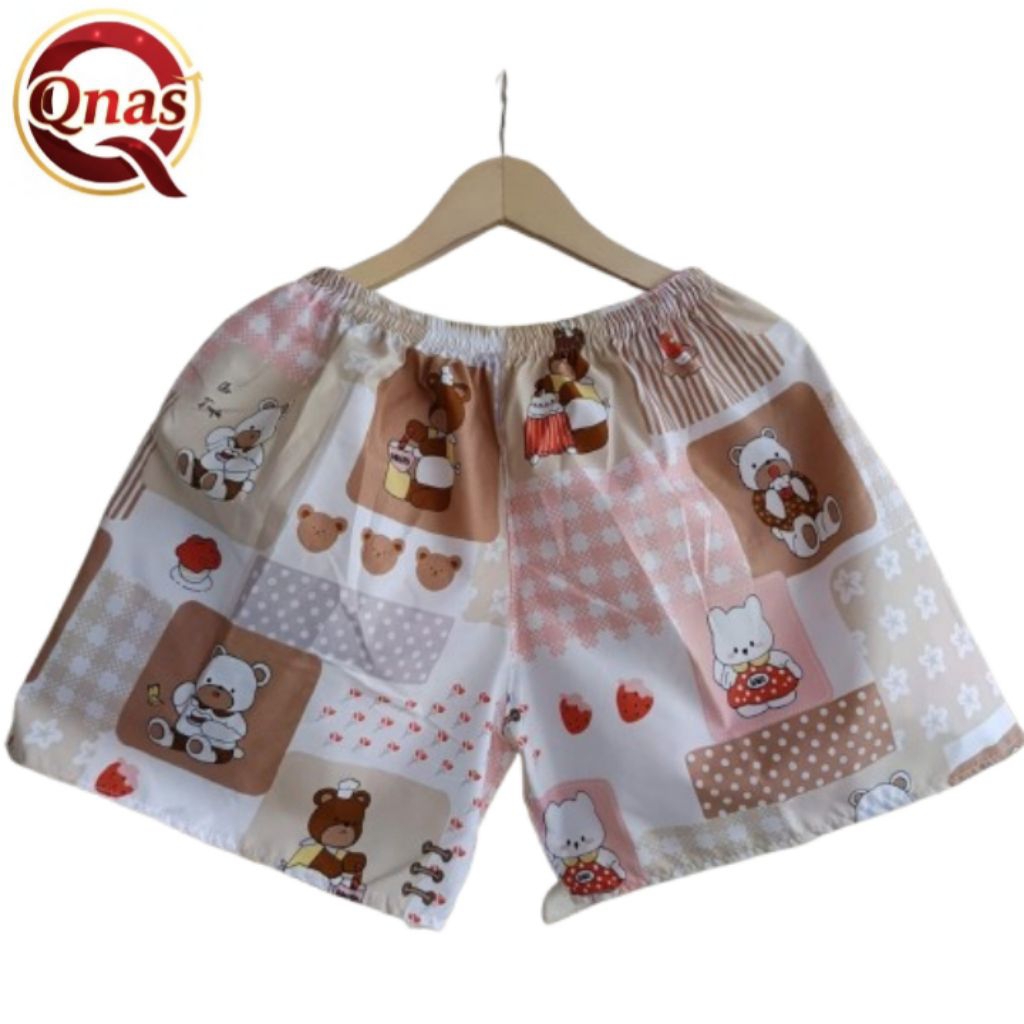 Celana Kolor Wanita Pendek Harian Motif Beruang | Celana Kolor Wanita Jumbo BB 90kg Bahan Katun  Ade