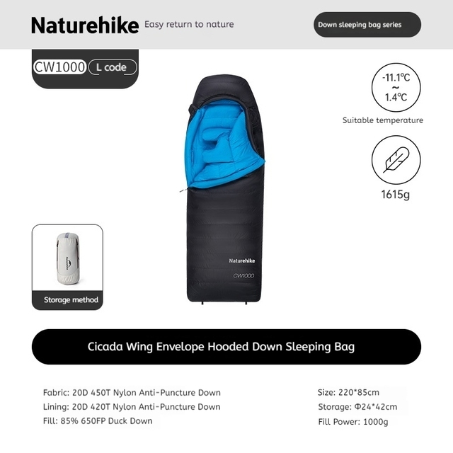 SLEEPING BAG CW1000 DUCK DOWN NATUREHIKE NH22YD002