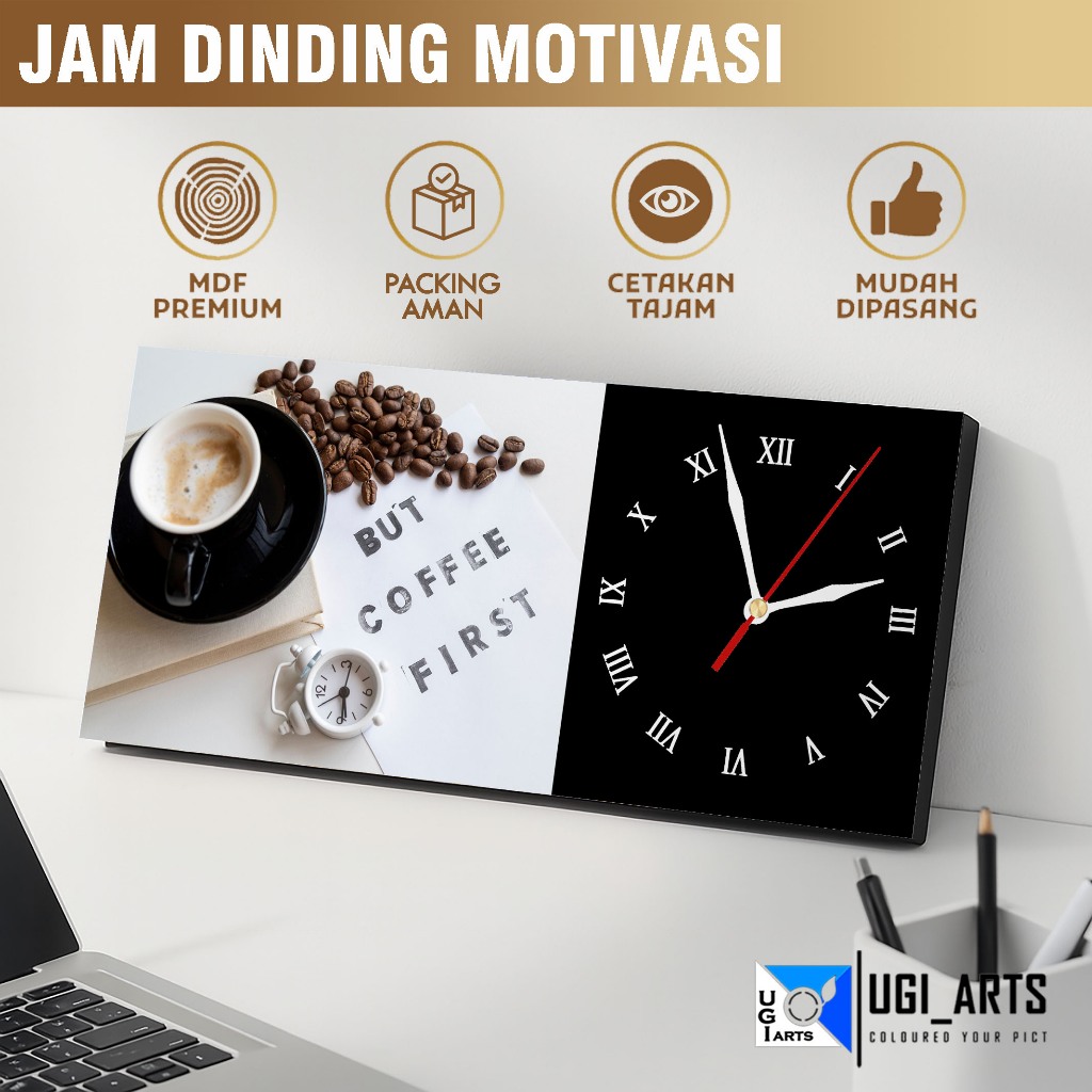 Jam Dinding Quotes Motivasi Minimalis MDF - Hiasan Dinding kafe Kopi Coffee