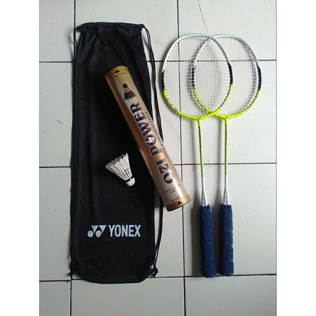 Sepasang Raket Yonex (2pcs) brlogo PBSI + tas + kok shuttlecock