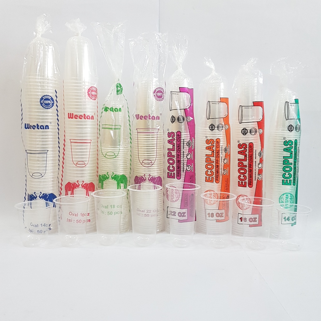 1 DUS 1000 pcs GELAS OVAL 14oz 16oz 18oz 22oz CUP OVAL 14 16 18 22 OZ OVALE POP ICE GLAS JUS WEETAN 