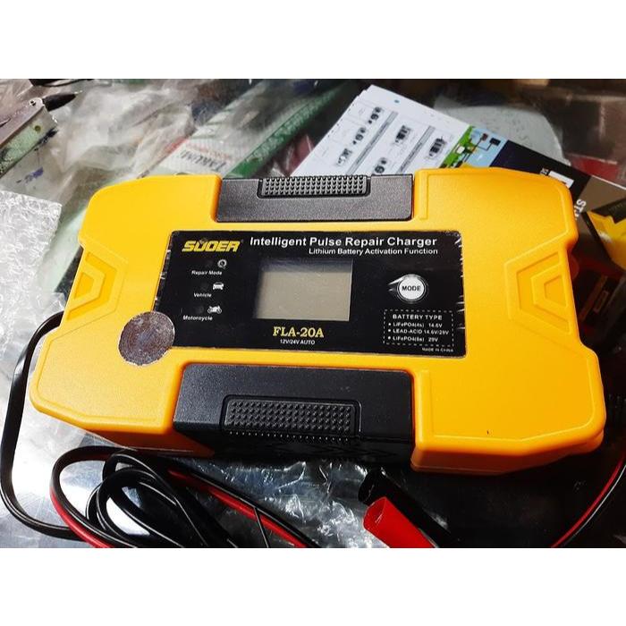 SUOER Charger AKI Cas Accu 20A Digital otomatis SON 20A utk aki TRUK Bis MOBIL MOTOR