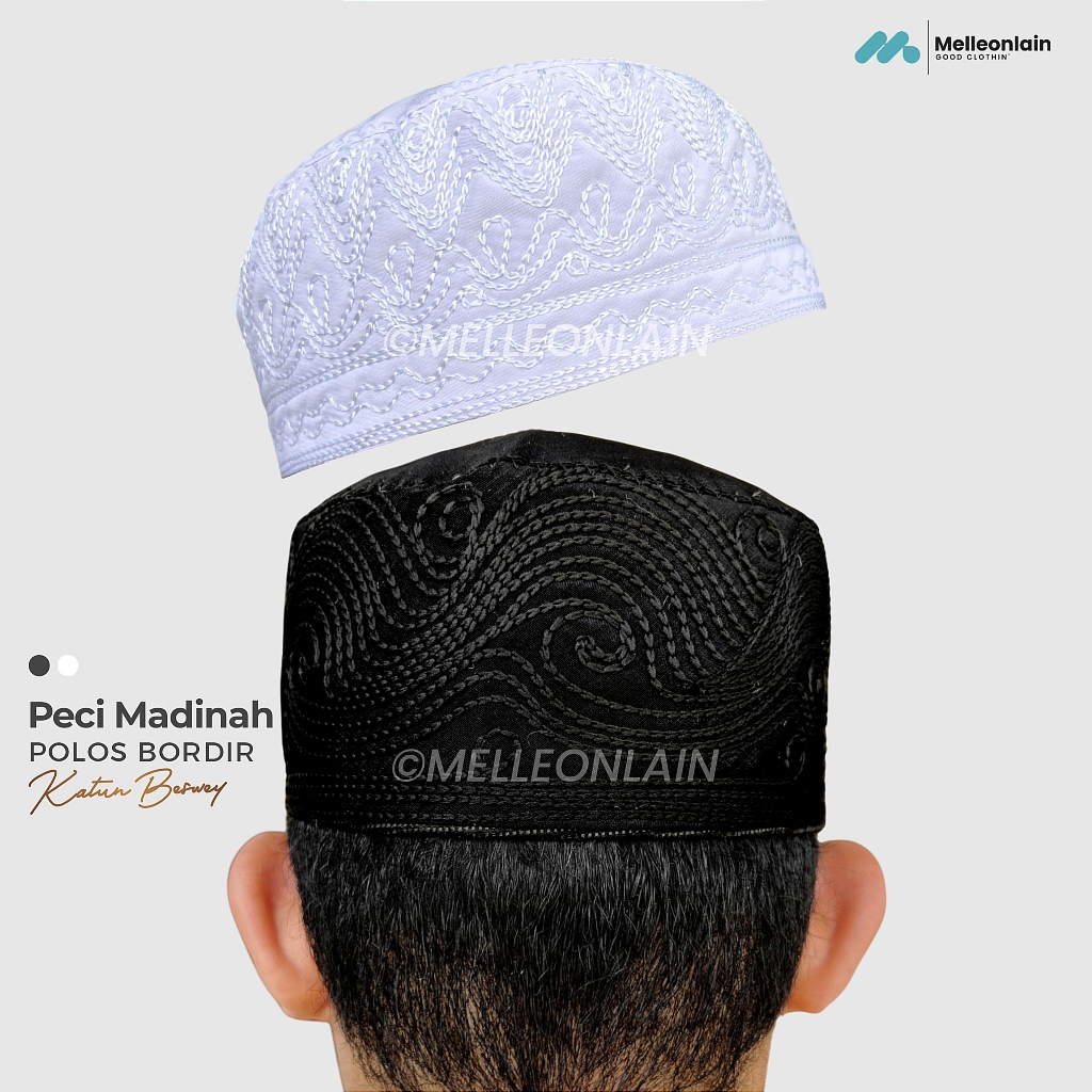 Peci Kopiah MADINAH Hitam Putih Songkok Kain Bordir Santri