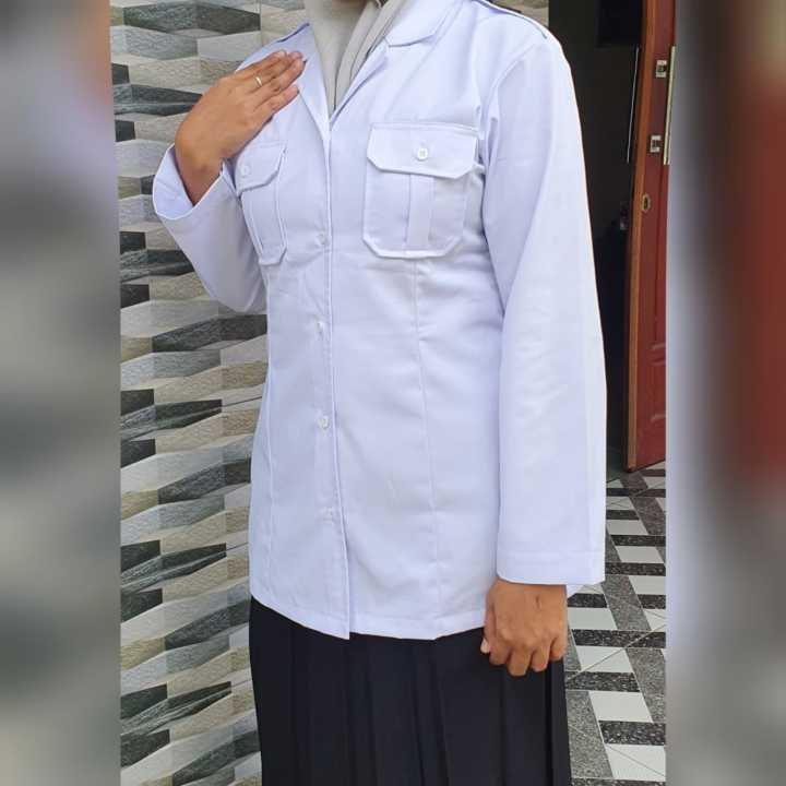 BAJU PDH PUTRI PAKAIAN DINAS HARIAN PNS/ASN GURU PEMDA WARNA PUTIH BAHAN DRILL BERKUALITAS 100% REAL