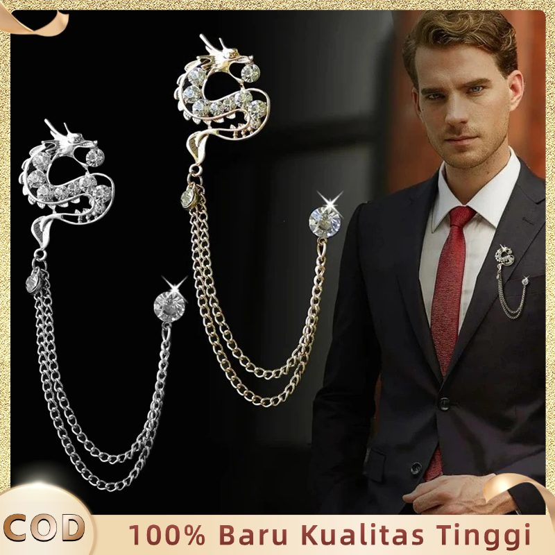 Dragon Chain Lapel Pin Bros Rantai Pria Lapel Pin Bros Jas Rantai Rumbai Lapel Pin Rantai Pin Jas Pr