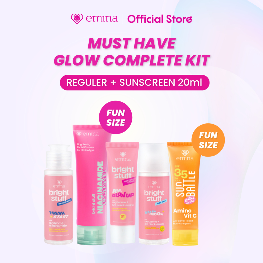 Emina Paket Bundling Skincare 3in1 4in1 5in1 6in1  Skincare Lengkap | GLOW COMPLETE KIT EMINA BRIGHT