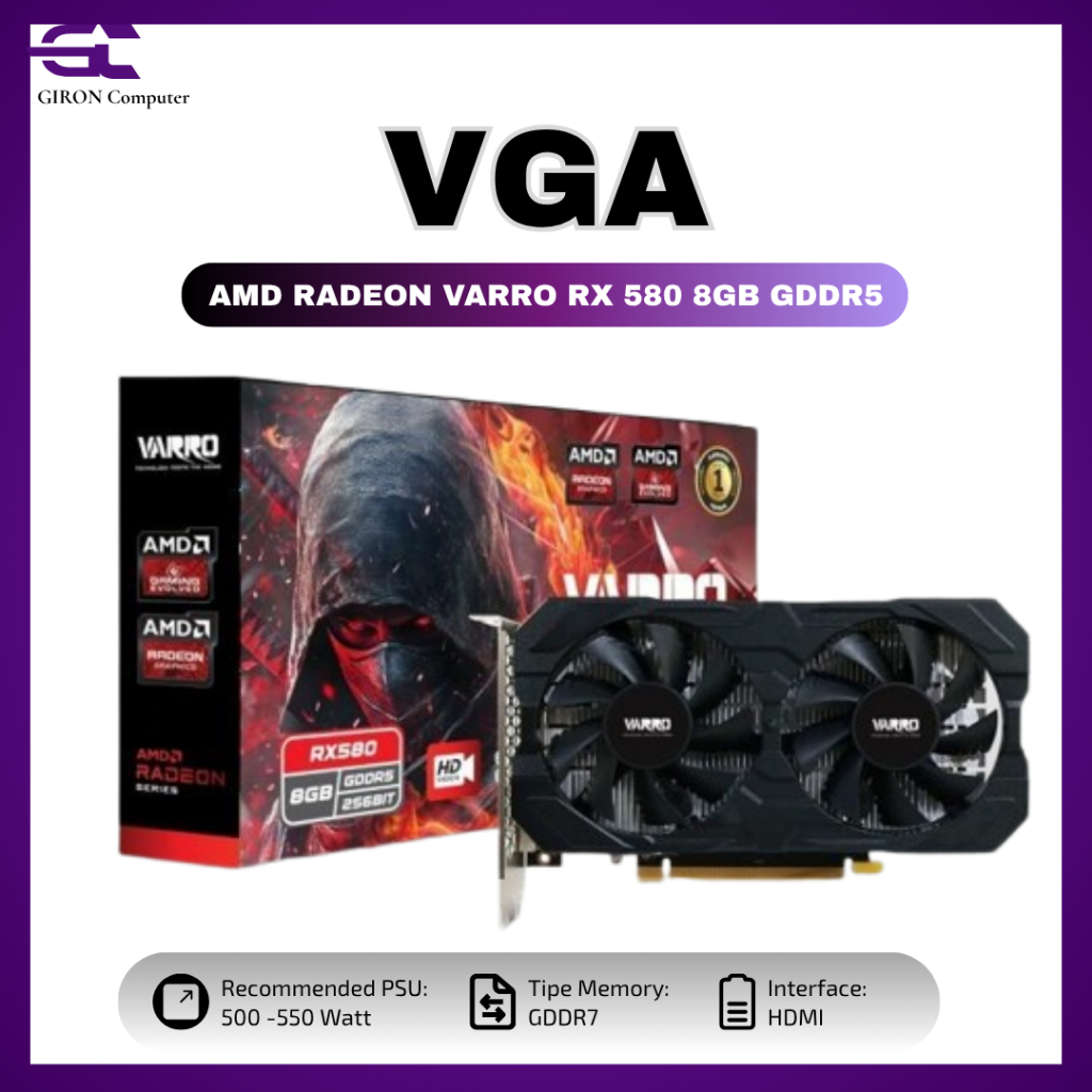 VGA AMD Radeon VARRO RX 580 8GB GDDR5 256BIT VARRO RX580 Card