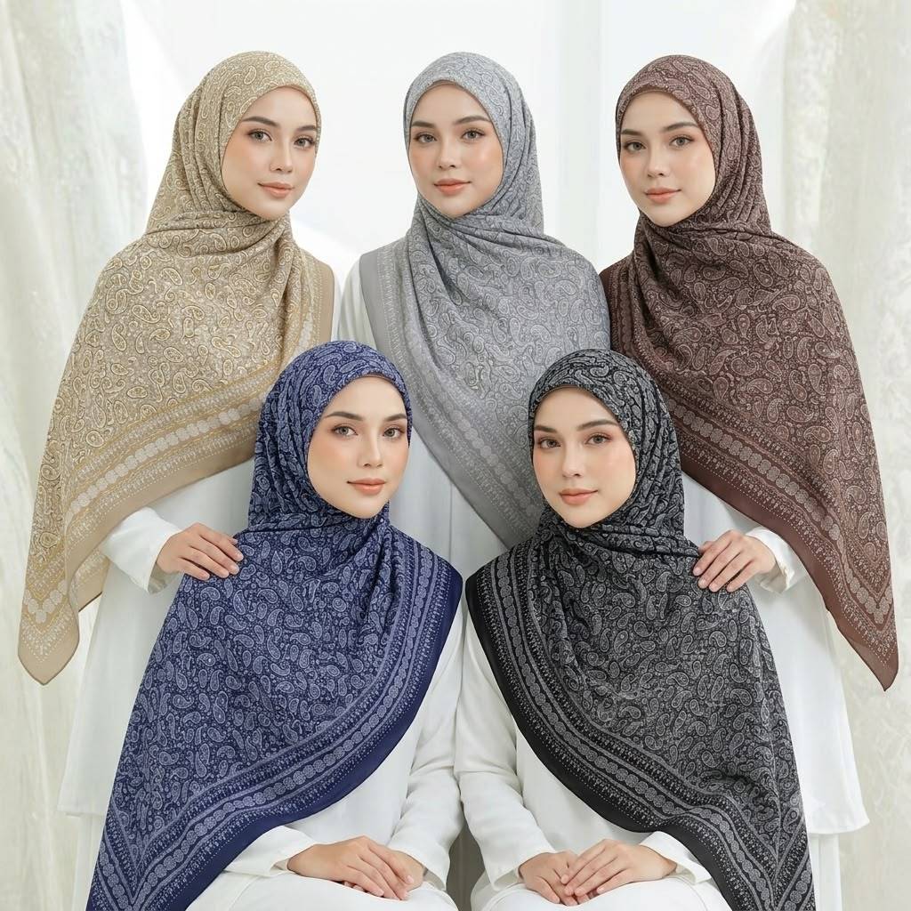 Hijab Segiempat Jumbo Syari Kerudung Voal Motif Premium Lasercut  By Azizah Scarves