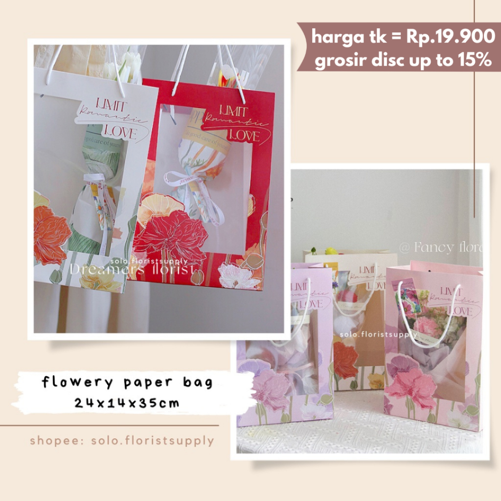FLOWERY PAPER BAG TRANSPARAN BAG FLOWER BAG BENING TAS BUNGA Creative Square Window Bag For Flower G