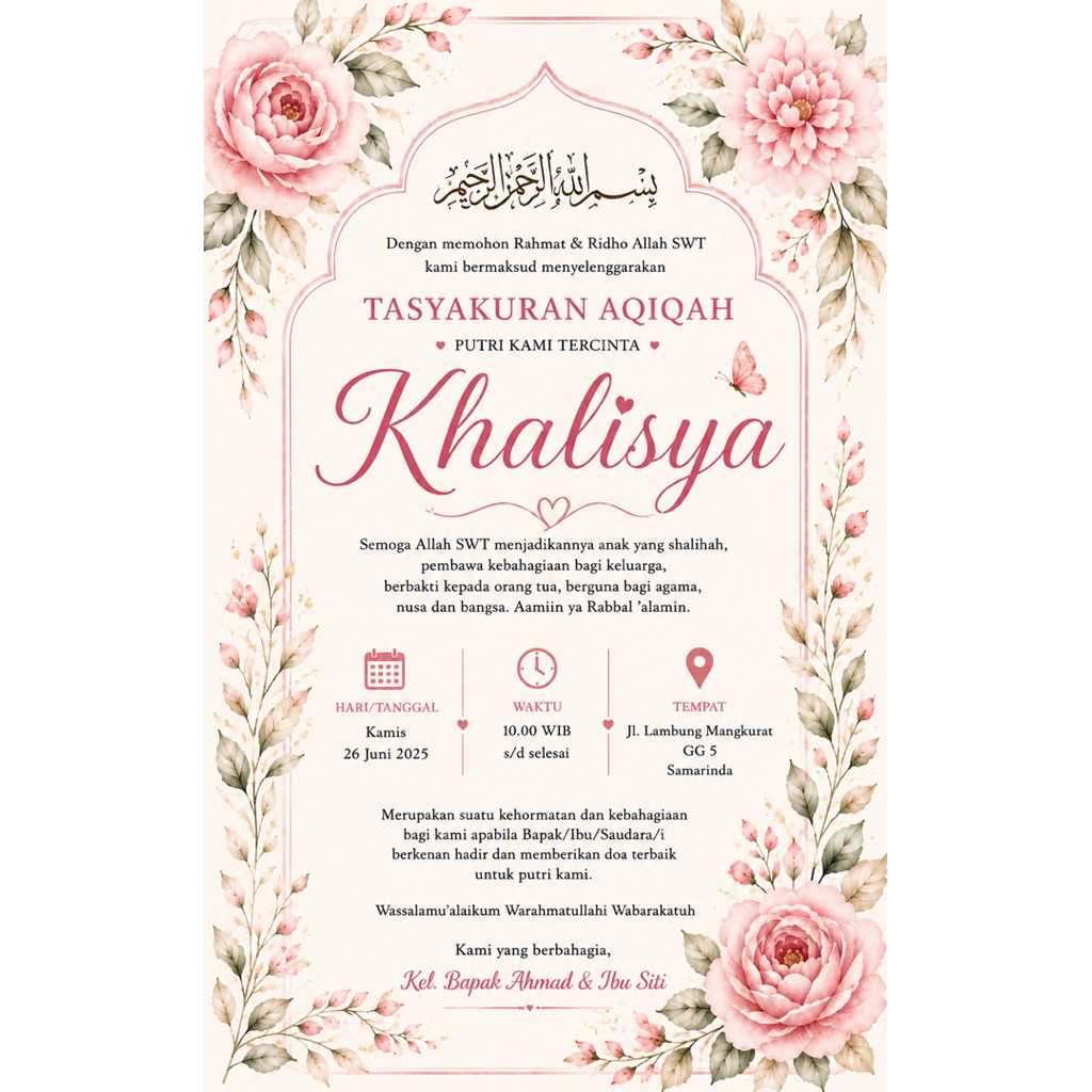 UNDANGAN AQIQAH CUSTOM/UNDANGAN TASMIYAHAN ANAK