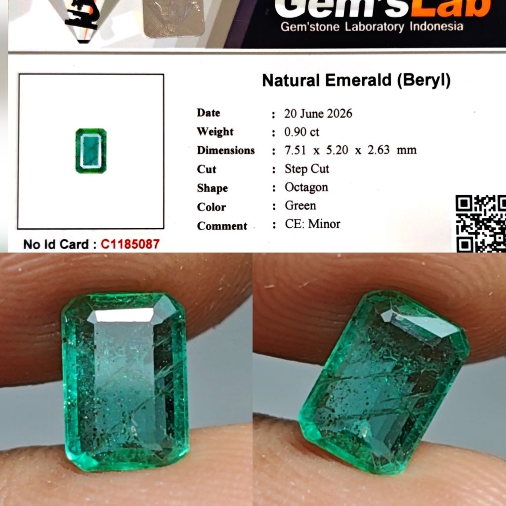 Natural Emerald Minor Zamrud Minor 0.90ct GLI Material Crystall Nice Color Good Luster Body Kaca Met