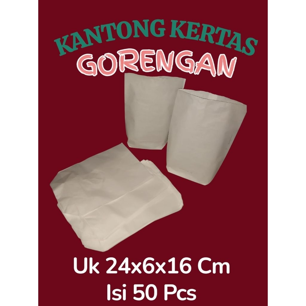 100 Kantong Kertas Bungkus Gorengan dan Roti, Aman dan Ramah Lingkungan/KANTONG KERTAS PUTIH POLOS/K