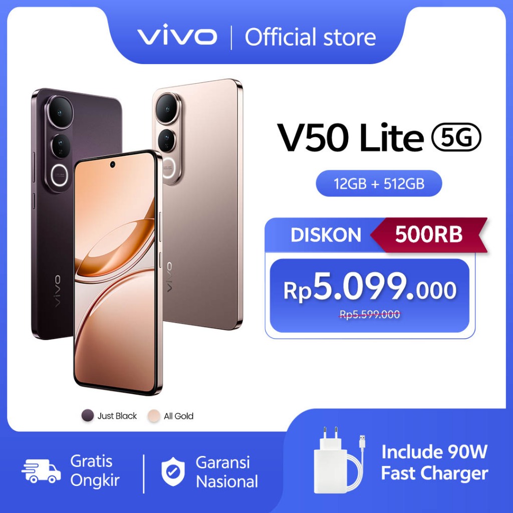 vivo V50 Lite 5G (12/512) Borderless Immersive Screen, Sony IMX882, 6500mAh Battery+90W Flashcharge,