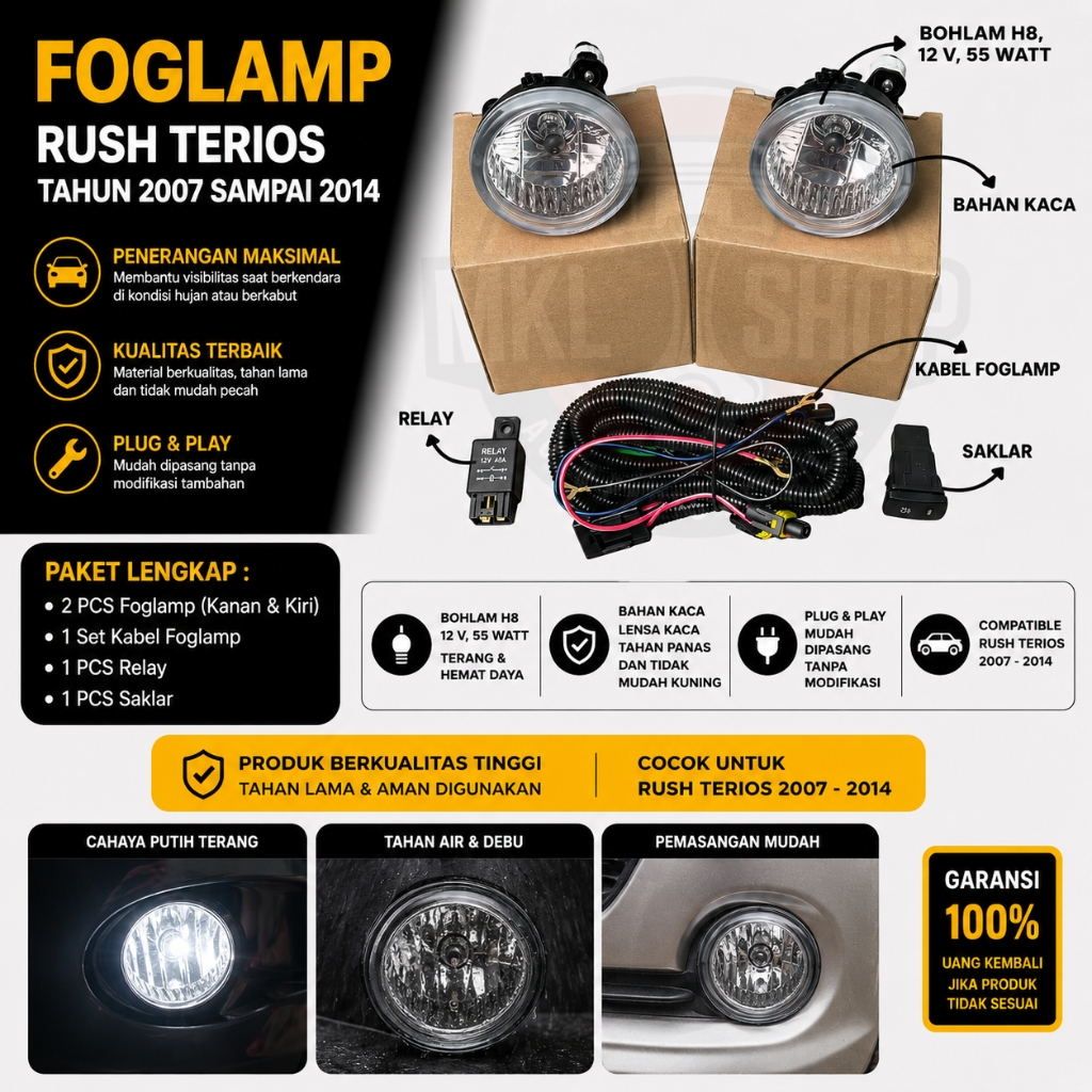 Foglamp Rush Terios Gen1 2008 - 2014 Mika Kaca Bening