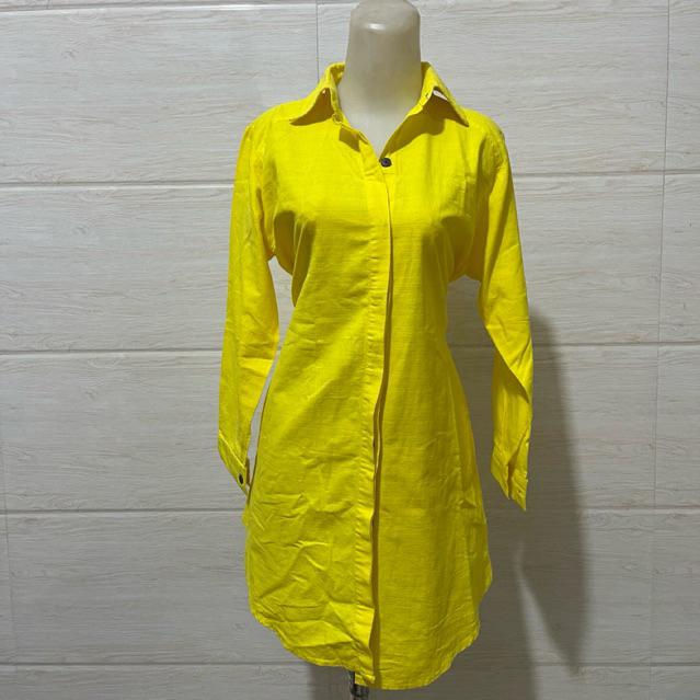 [PRELOVED] Kemeja Tunik Wanita Atasan Lengan Panjang Polos Kuning Lemon