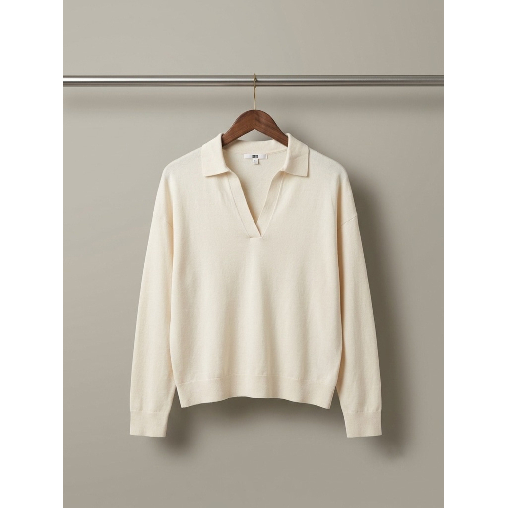 Uniqlo Washable Ribbed Knit Polo Sweater