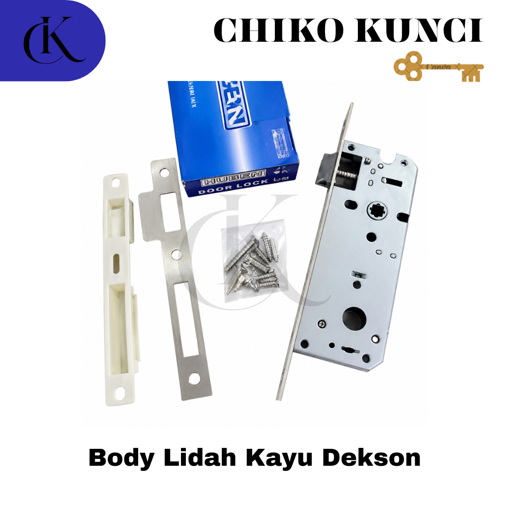 Body Lidah Kayu Dekson + Cylinder | Set Kunci Pintu Kayu Lengkap
