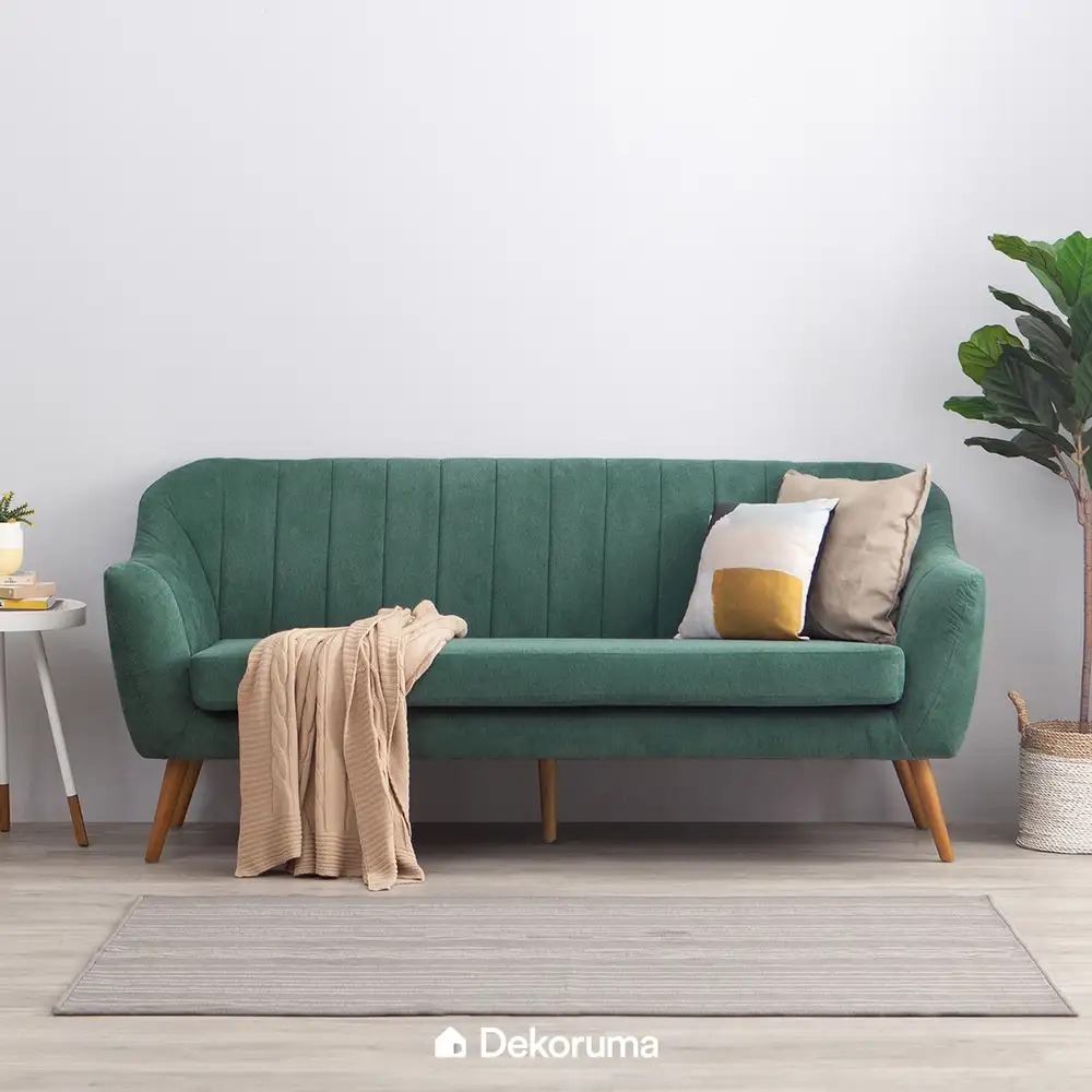 Dekoruma JUN Sofa 3 Seater Scandinavian / Kursi Tamu Sofa Minimalis Modern 3 Dudukan Kain - Hijau