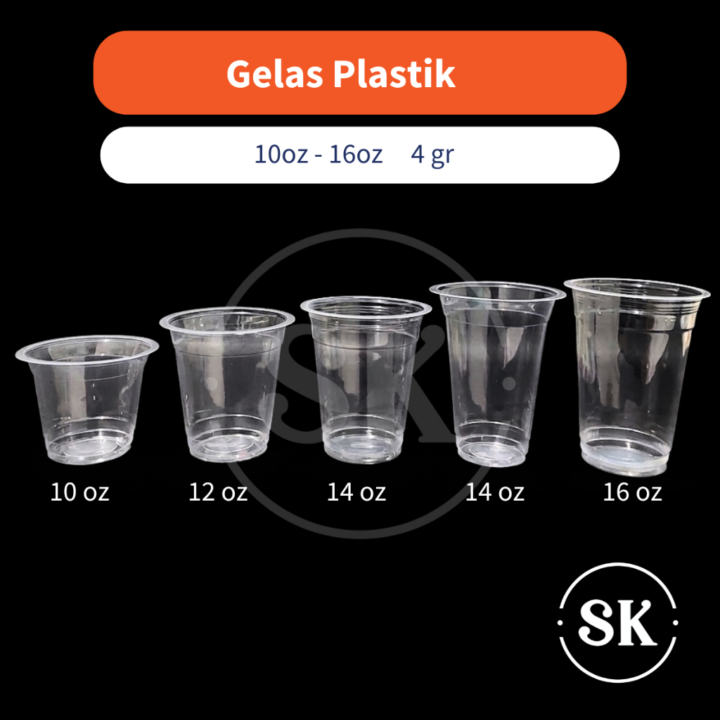 (Isi 50) Gelas Plastik Datar 10 Oz / 12 Oz / 14 Oz /16 Oz 4 Gr 91,5