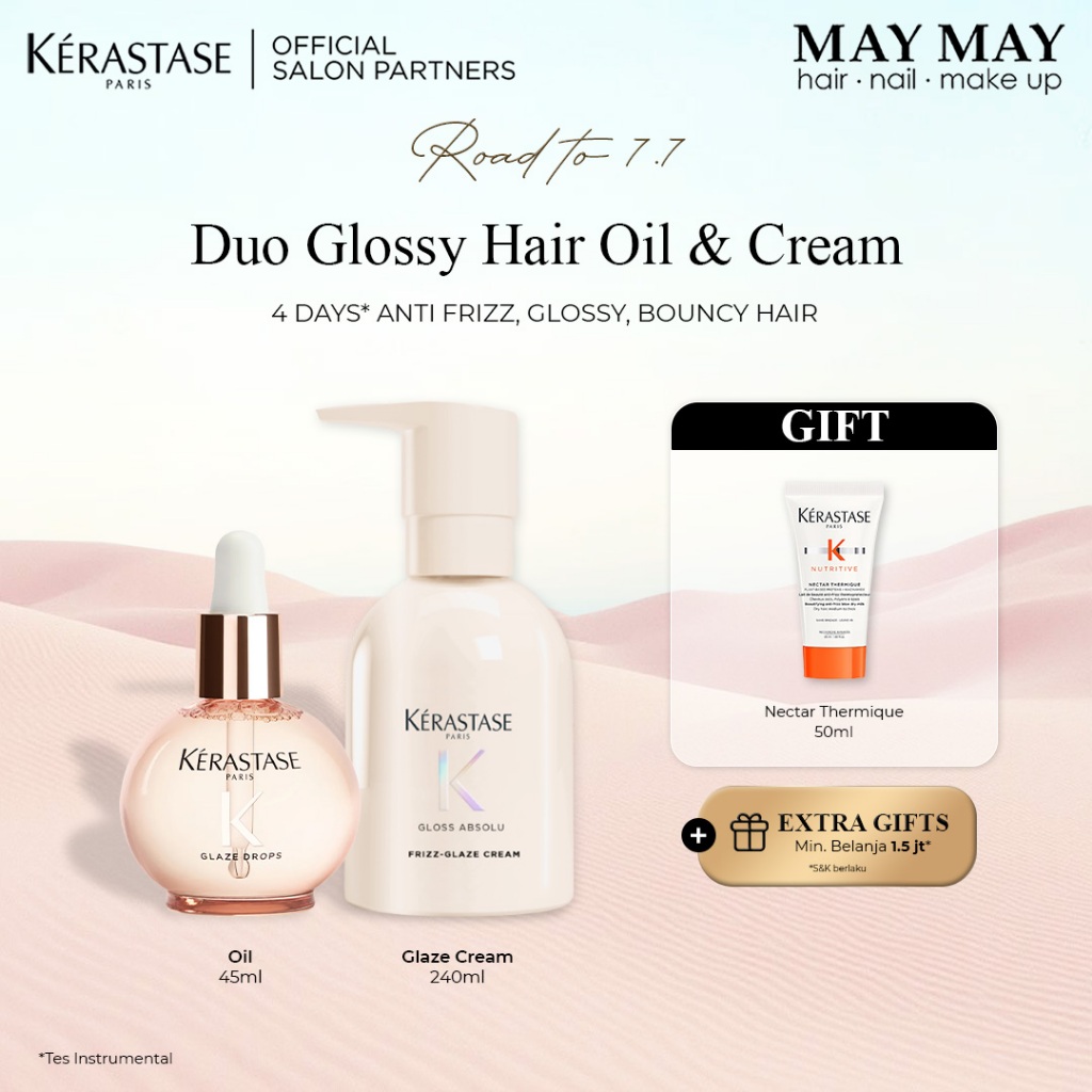 Kerastase Duo Glossy - Glaze Drops 45ml & Glaze Cream 240ml - untuk Rambut Glossy dan Bouncy