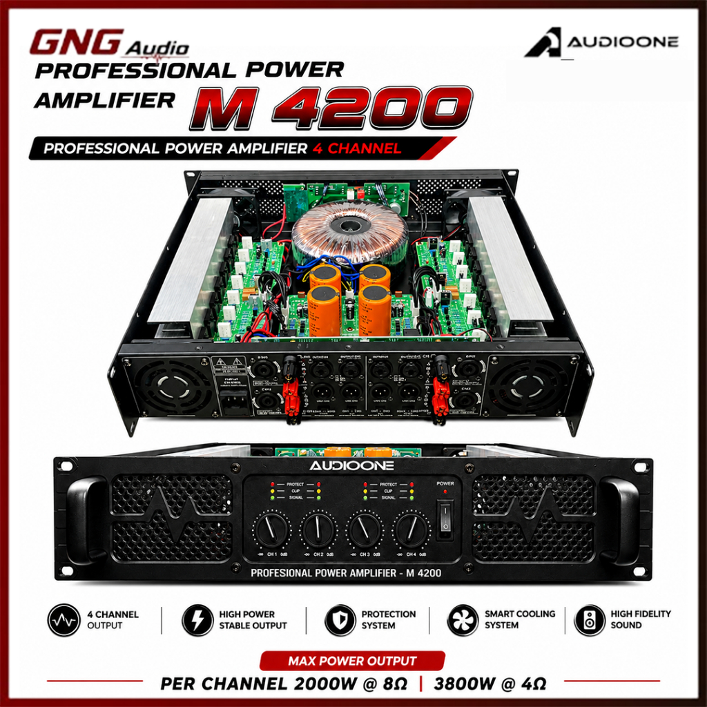 AUDIO ONE Power Amplifer 4 Channel M 4200 Professional Ampli Sound System Original I GNG AUDIO